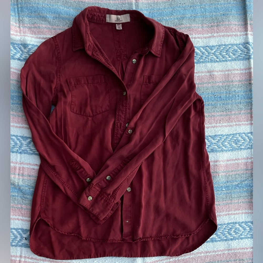 Burgundy maroon cotton button-up shirt